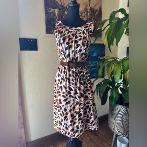 EUC ANNE KLEIN midi animal print dress scoop neck Sz M